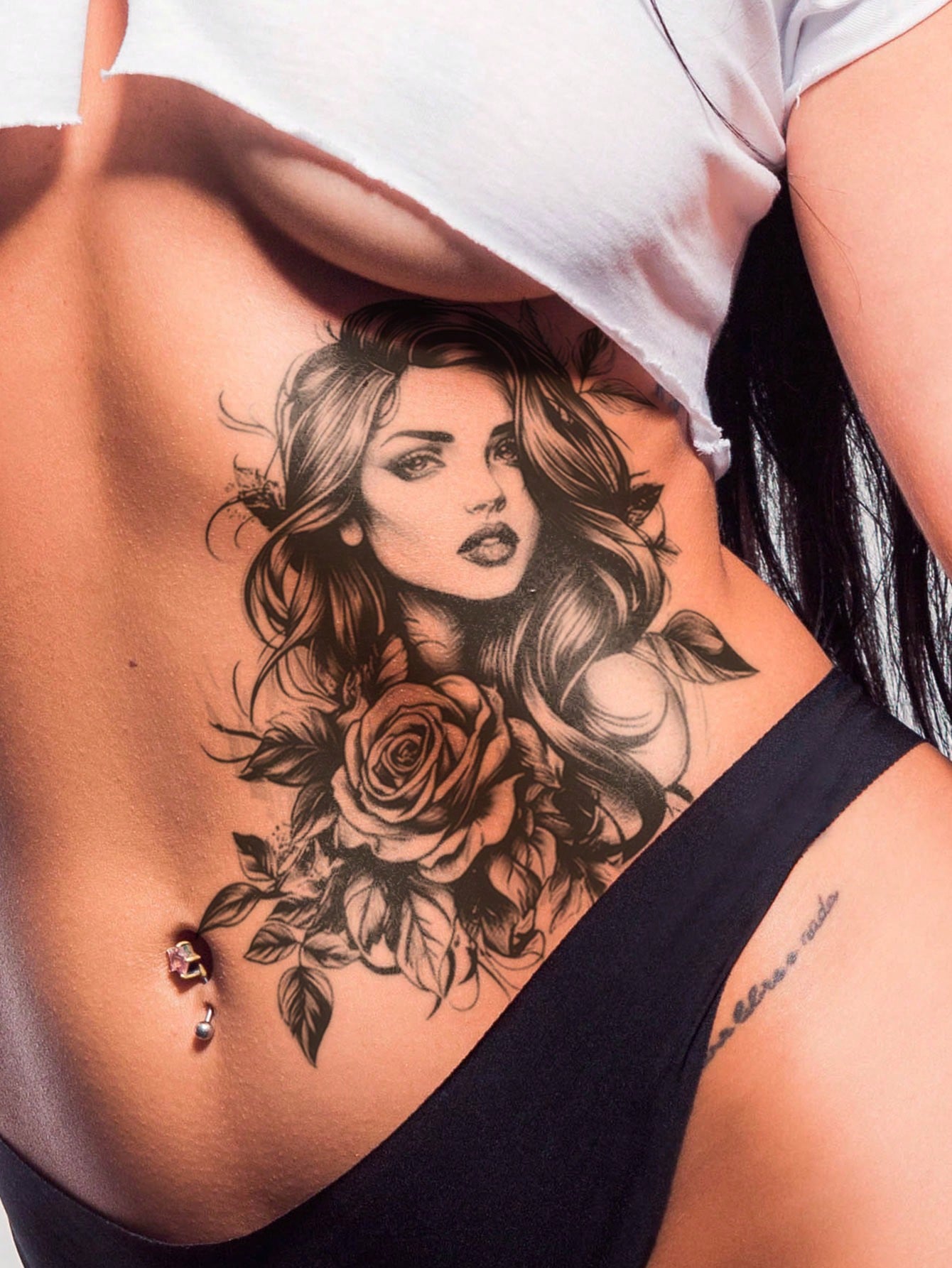 1pc Black Rose Flower Tattoo Sticker - Image 2