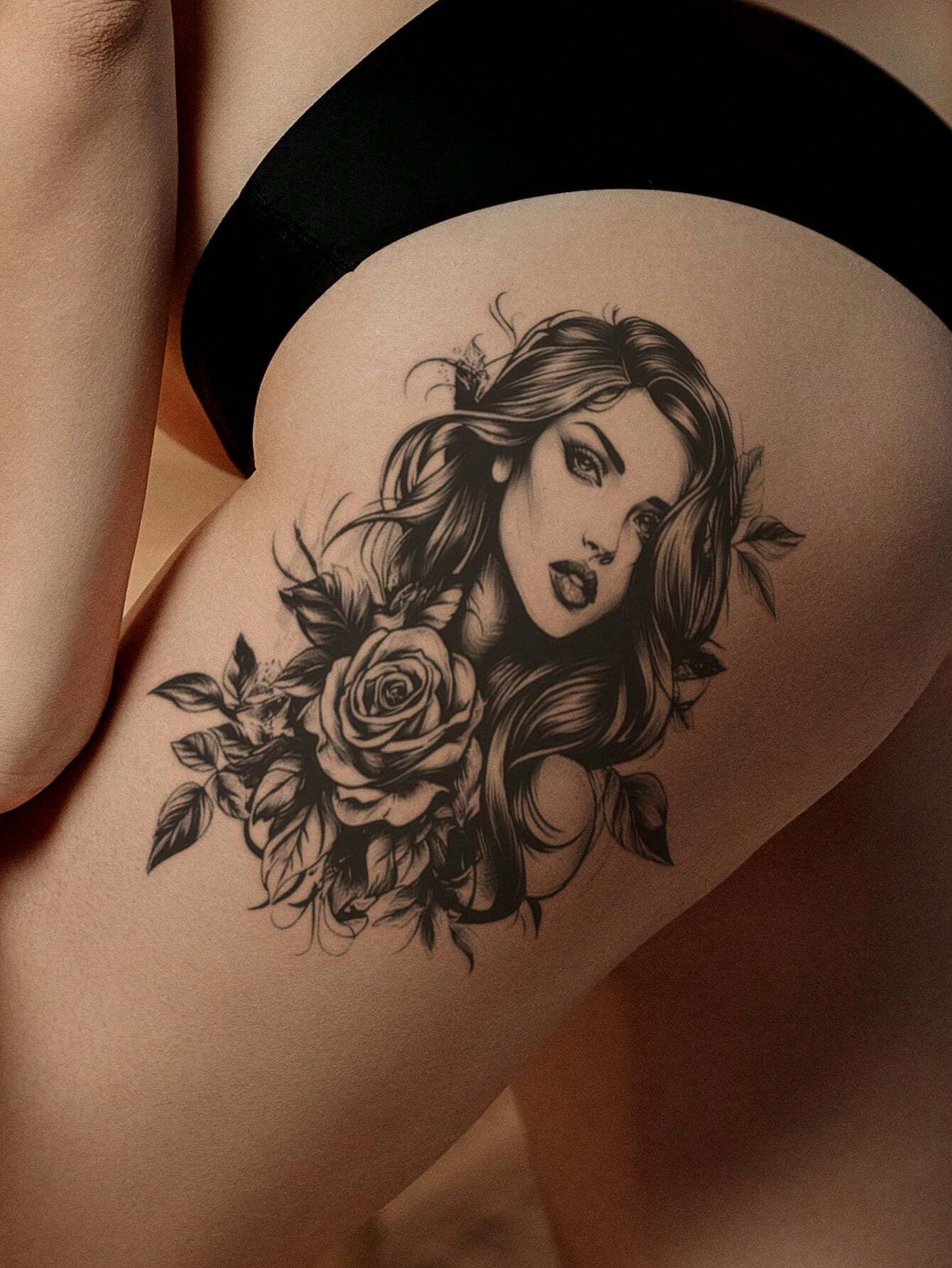 1pc Black Rose Flower Tattoo Sticker - Image 3