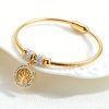 1pc Fashion Stainless Steel Rhinestone & Tree Decor Round Charm Bangle