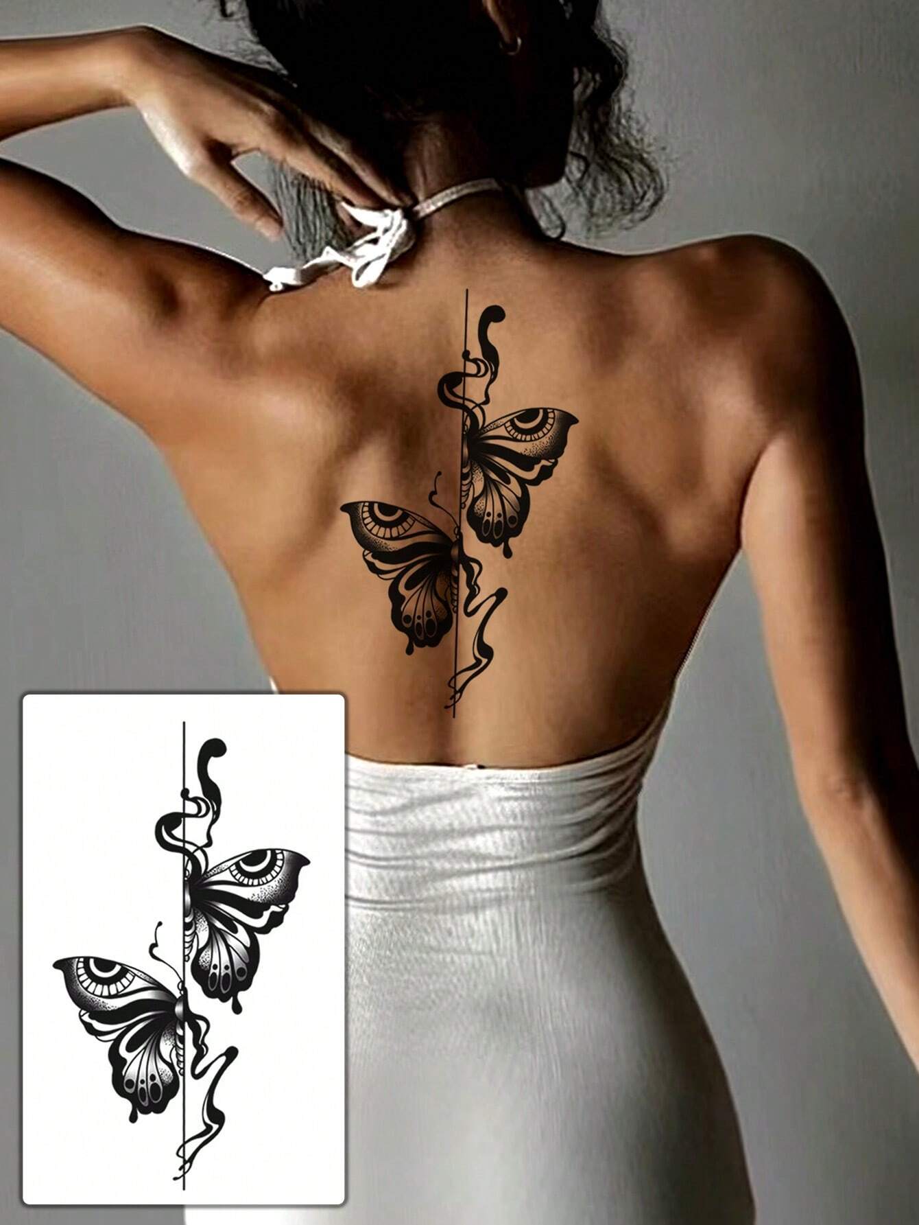 1pc Women Black Butterfly Temporary Tattoo Sticker