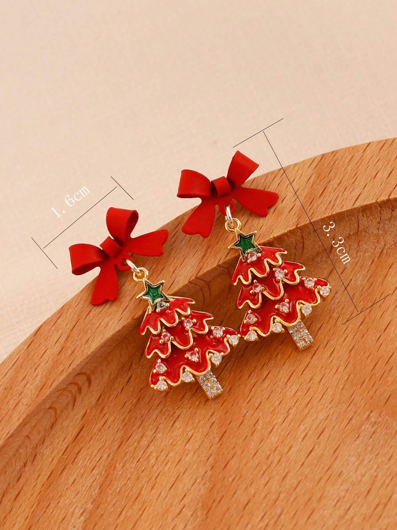 2pcs Red Bow Christmas Tree Style Earrings - Image 5