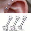 3pcs CZ Stud Earrings For Women Labret Stud Lip Piercing Stainless Steel