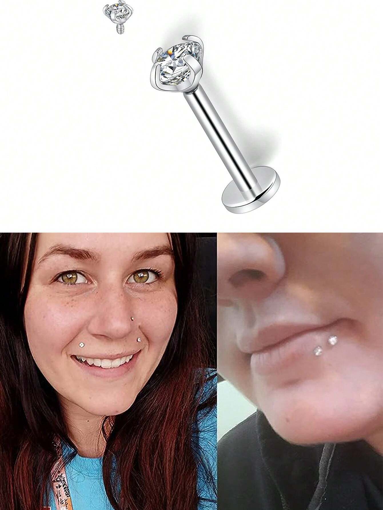 3pcs CZ Stud Earrings For Women Labret Stud Lip Piercing Stainless Steel - Image 4