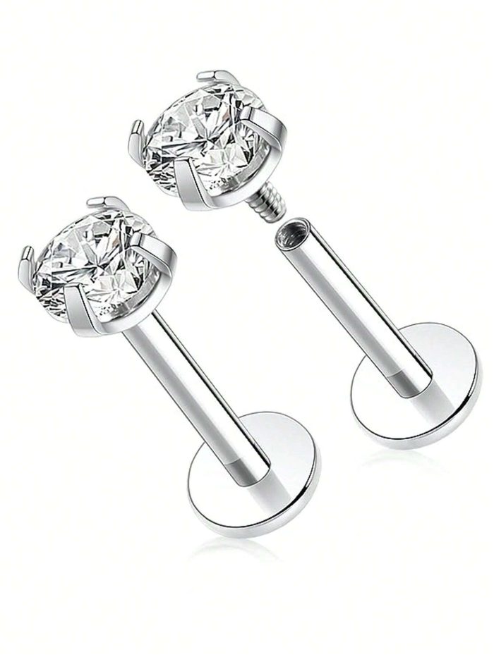 3pcs CZ Stud Earrings For Women Labret Stud Lip Piercing Stainless Steel - Image 5