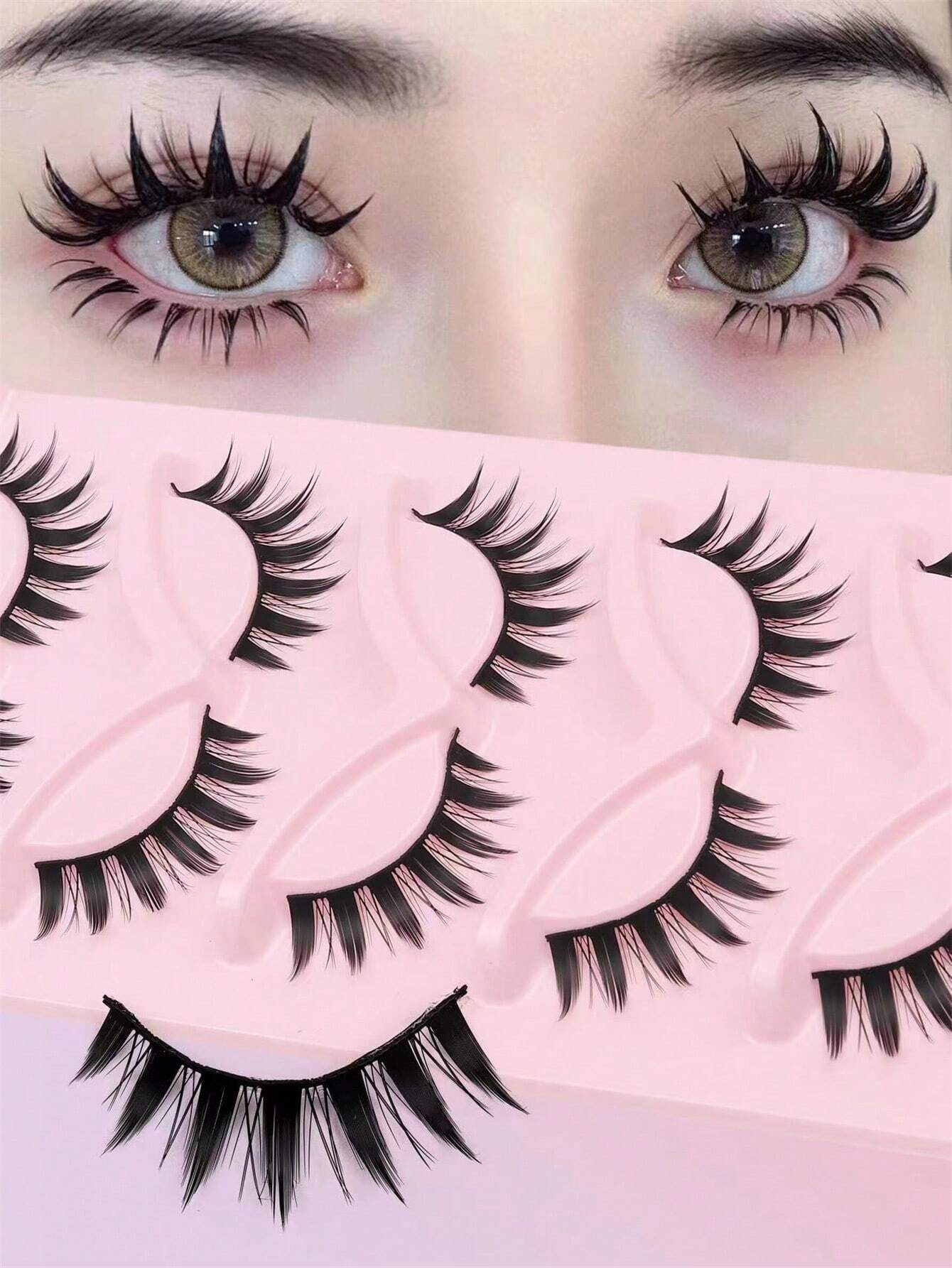 5 Pairs Manga Lashes Comic Lashes, Multilayer Natural Cross Thick False Eyelashes