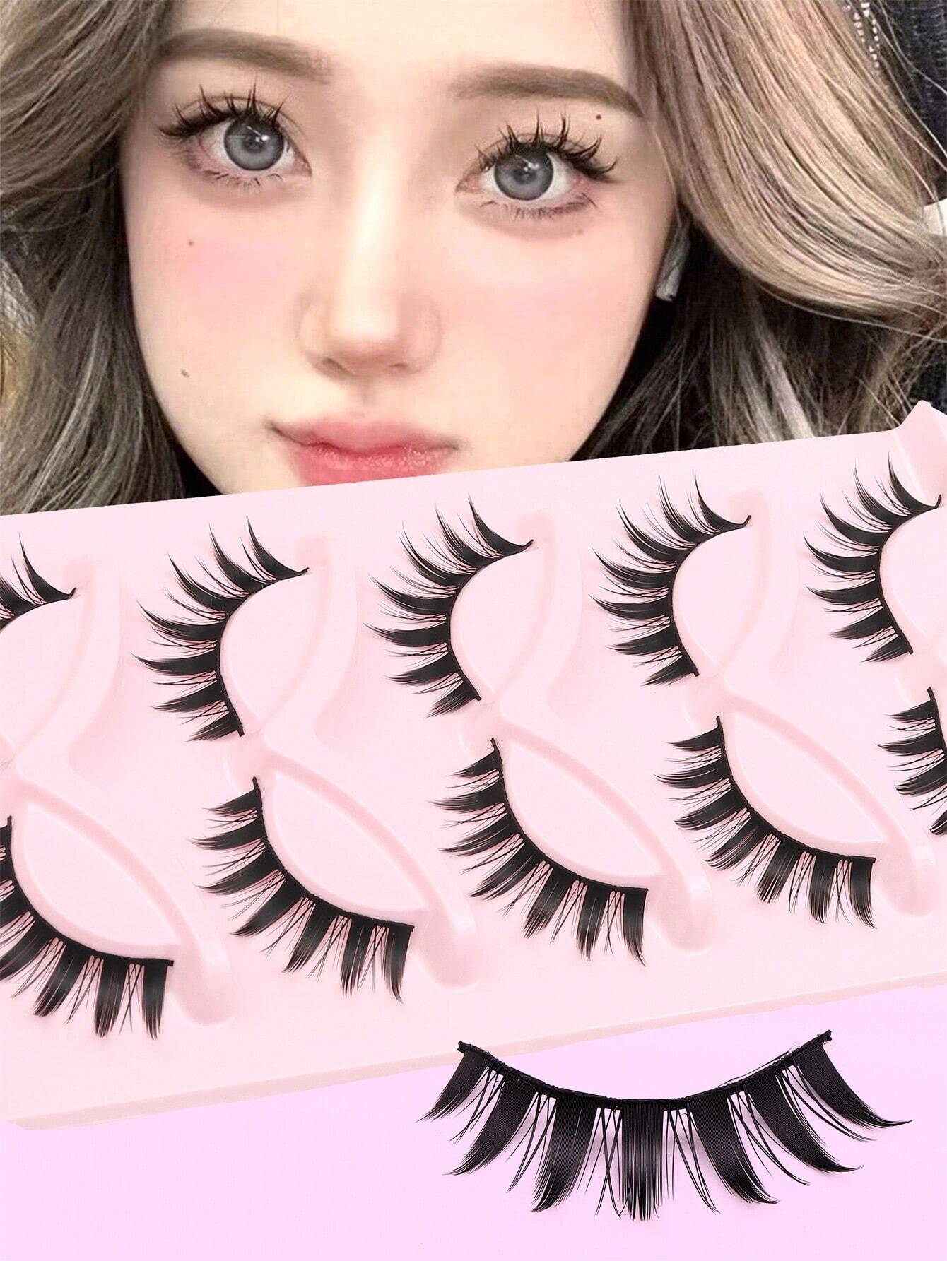 5 Pairs Manga Lashes Comic Lashes, Multilayer Natural Cross Thick False Eyelashes - Image 2