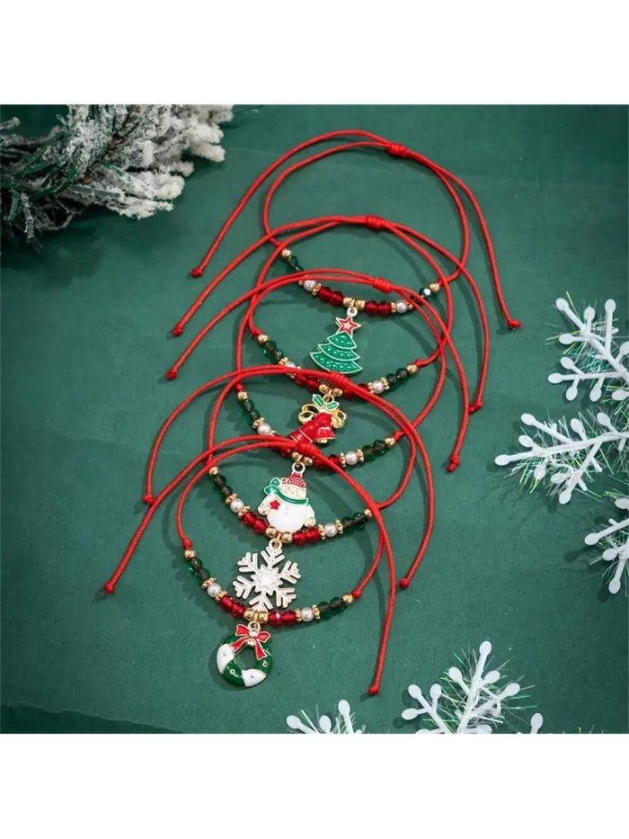 5pcs Christmas Santa Claus & Snowflake Shaped Pendant Braided Bracelet - Image 4