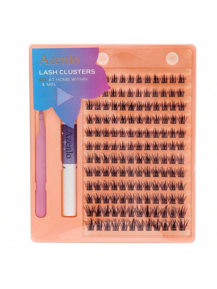 Azenlo Individual Lashes DIY Eyelash Extensions Kit, Lash Clusters 144 Pcs, Applicator Tool, Super Hold Cluster Lashes Bond and Seal, Glue Remover Easy Mix 10-16mm - Image 3