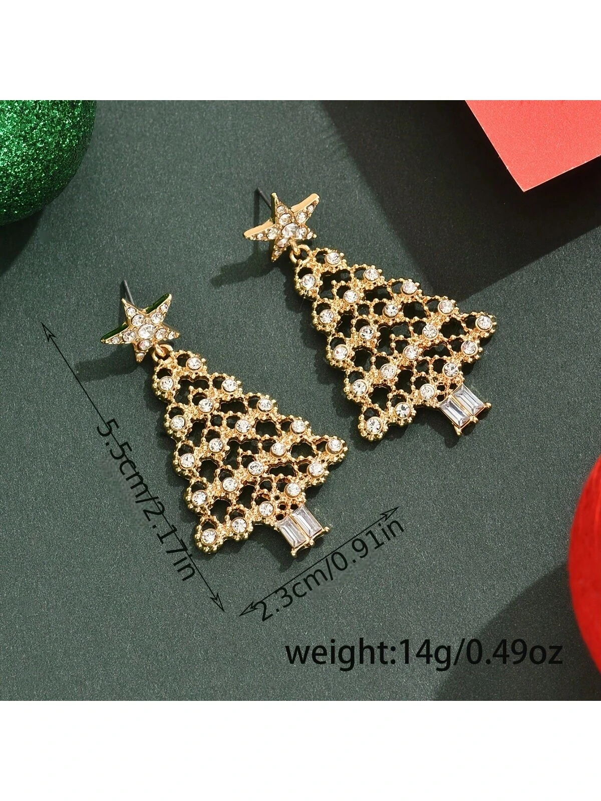 Elegant Hollow Christmas Tree Shape Pendant Earrings With Sparkling Rhinestones - Image 2