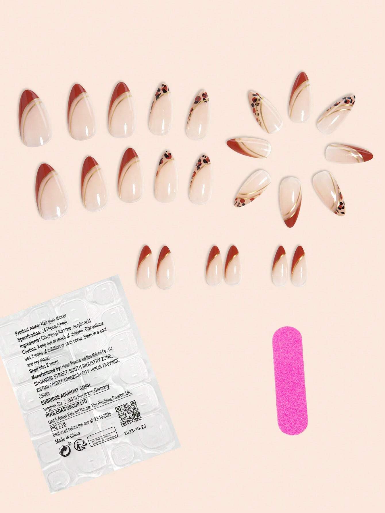 24pcs Almond Square Press On Nails Set Fashion Leopard Print Bevelled Edge French - Image 2