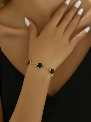 LIEBEIRIS 1pc Stainless Steel Penta Flower Design Bracelet For Women, 18k Gold-Plated
