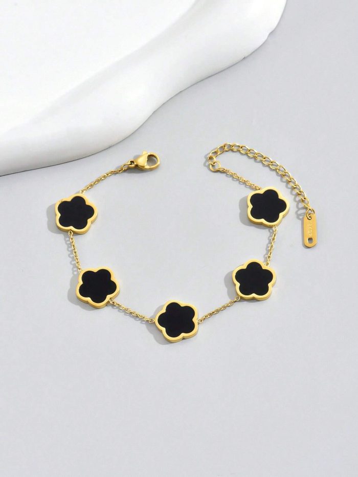 LIEBEIRIS 1pc Stainless Steel Penta Flower Design Bracelet For Women, 18k Gold-Plated - Image 2