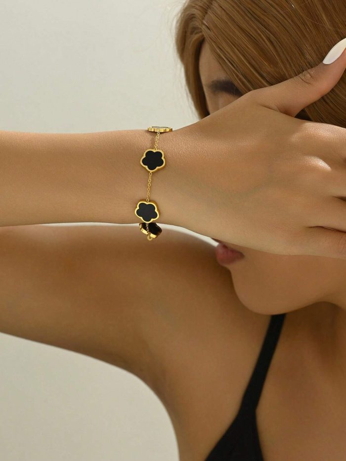 LIEBEIRIS 1pc Stainless Steel Penta Flower Design Bracelet For Women, 18k Gold-Plated - Image 4