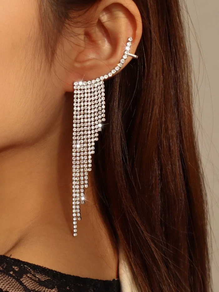 Mydear Rhinestone Tassel Design Earrings