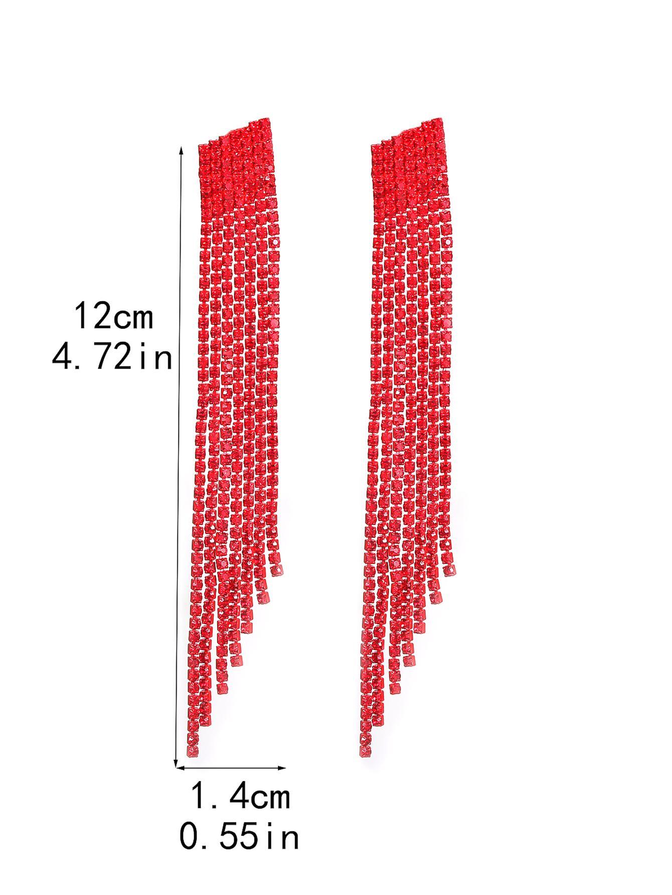 Red Club Bar Tassel Artificial Crystal Earrings for Women 1pair - Image 5