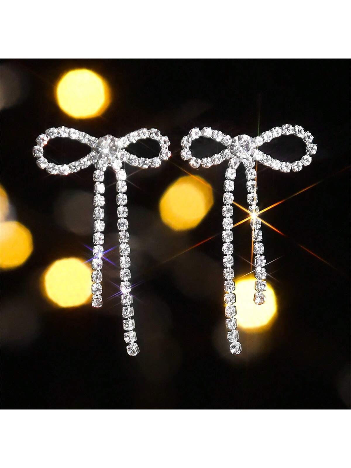 Retro Shining Tassel Club Bow Tie Crystal Rhinestone Earrings - Image 3