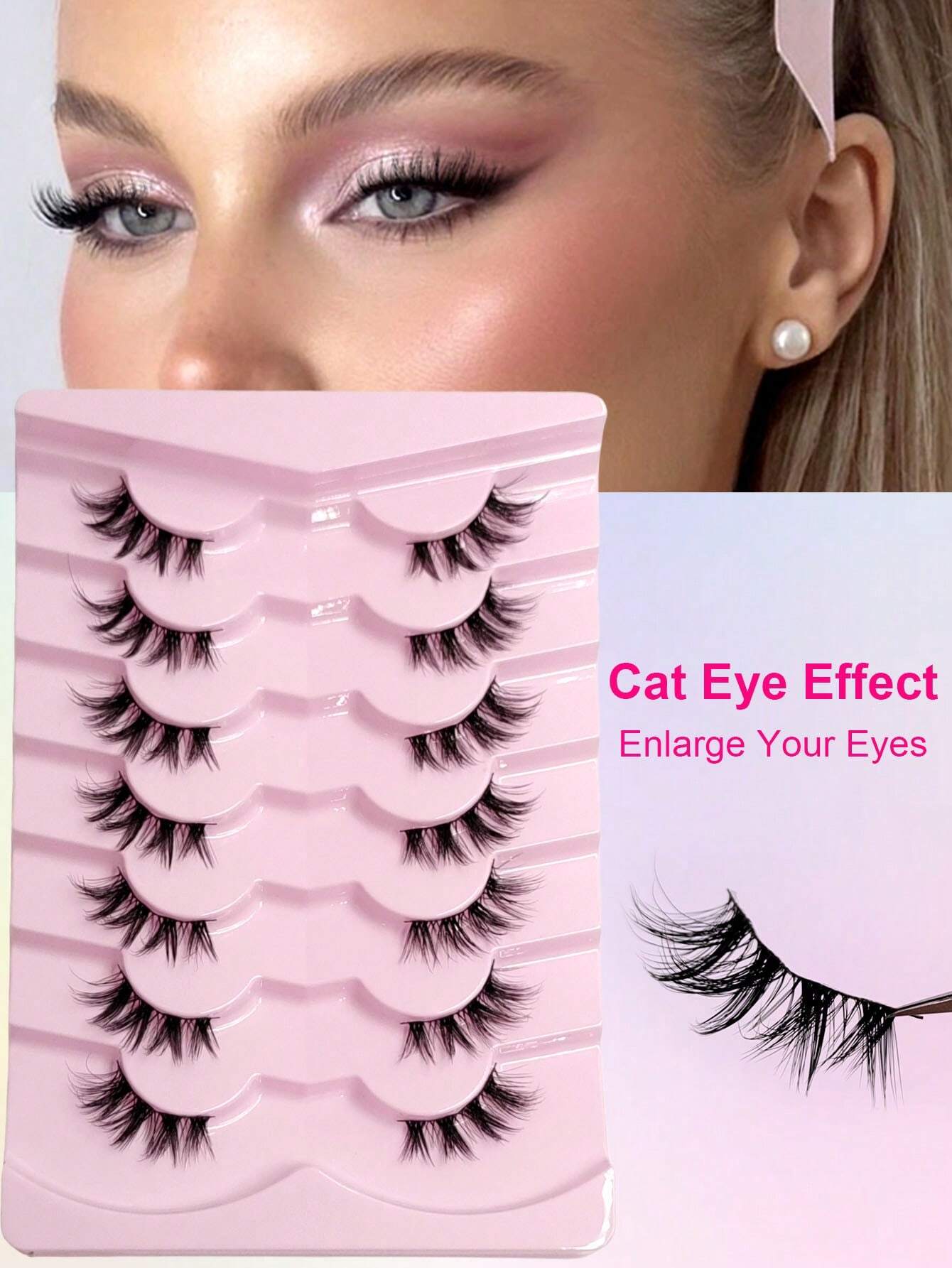 Rikuaild Rikuaild 7 Pairs Half Fake Eyelashes Soft Natural Look Cat Eye Lashes - Image 2