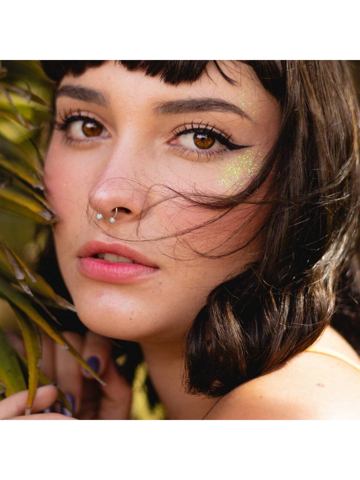 SENLANSP 3pcs Sparkling Soft Ceramic Horseshoe Ball Hoop Earrings ,Girls Dainty Shiny C-Shaped Stud Earrings Full Zirconia Inlay Nose Lip Rings - Image 3