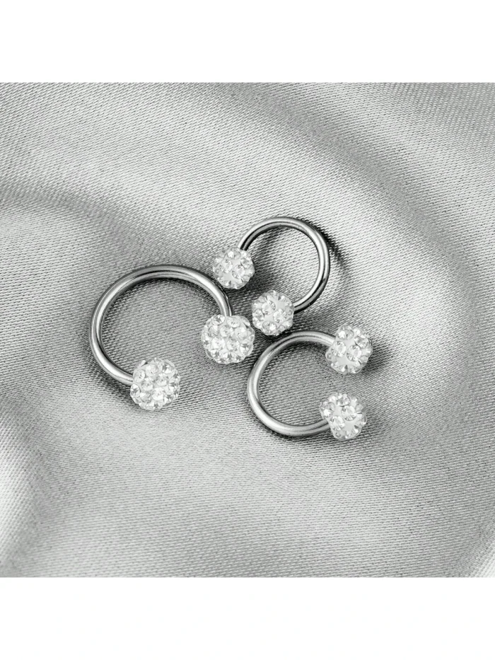 SENLANSP 3pcs Sparkling Soft Ceramic Horseshoe Ball Hoop Earrings ,Girls Dainty Shiny C-Shaped Stud Earrings Full Zirconia Inlay Nose Lip Rings - Image 5