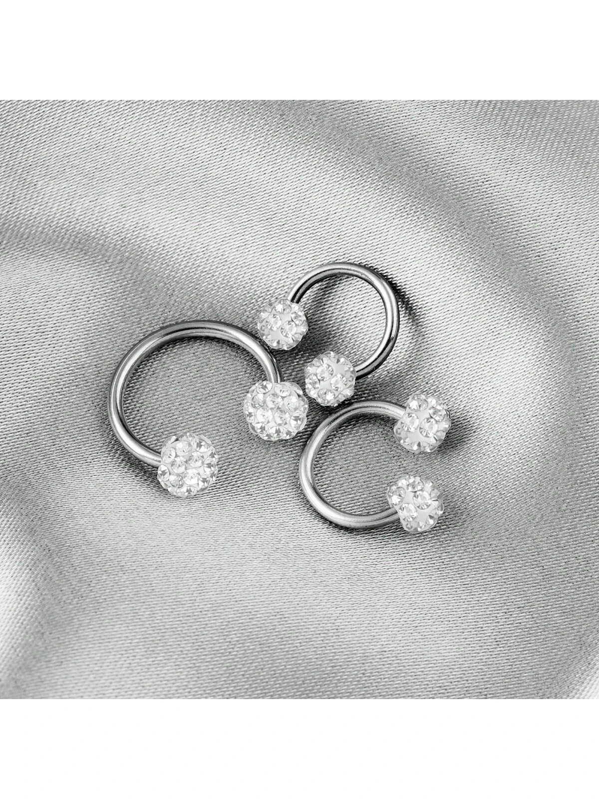 SENLANSP 3pcs Sparkling Soft Ceramic Horseshoe Ball Hoop Earrings ,Girls Dainty Shiny C-Shaped Stud Earrings Full Zirconia Inlay Nose Lip Rings - Image 5