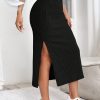 SHEIN Essnce High Waist Split Thigh Skirt,Split Thigh Midi Skinny High Waist Black Plain Women