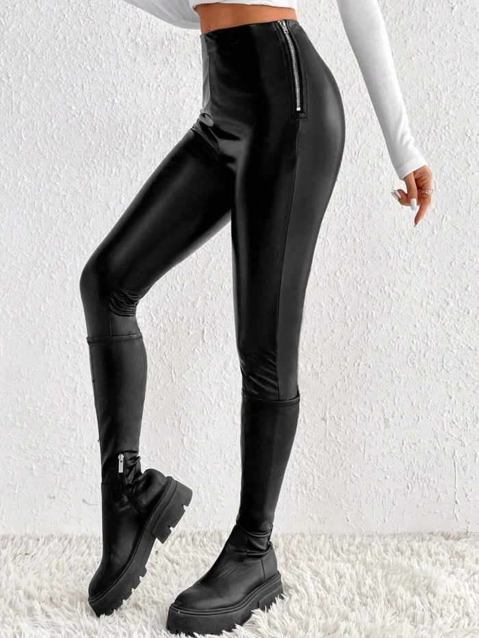 SHEIN Frenchy Zip Side PU Leather Leggings - Image 6