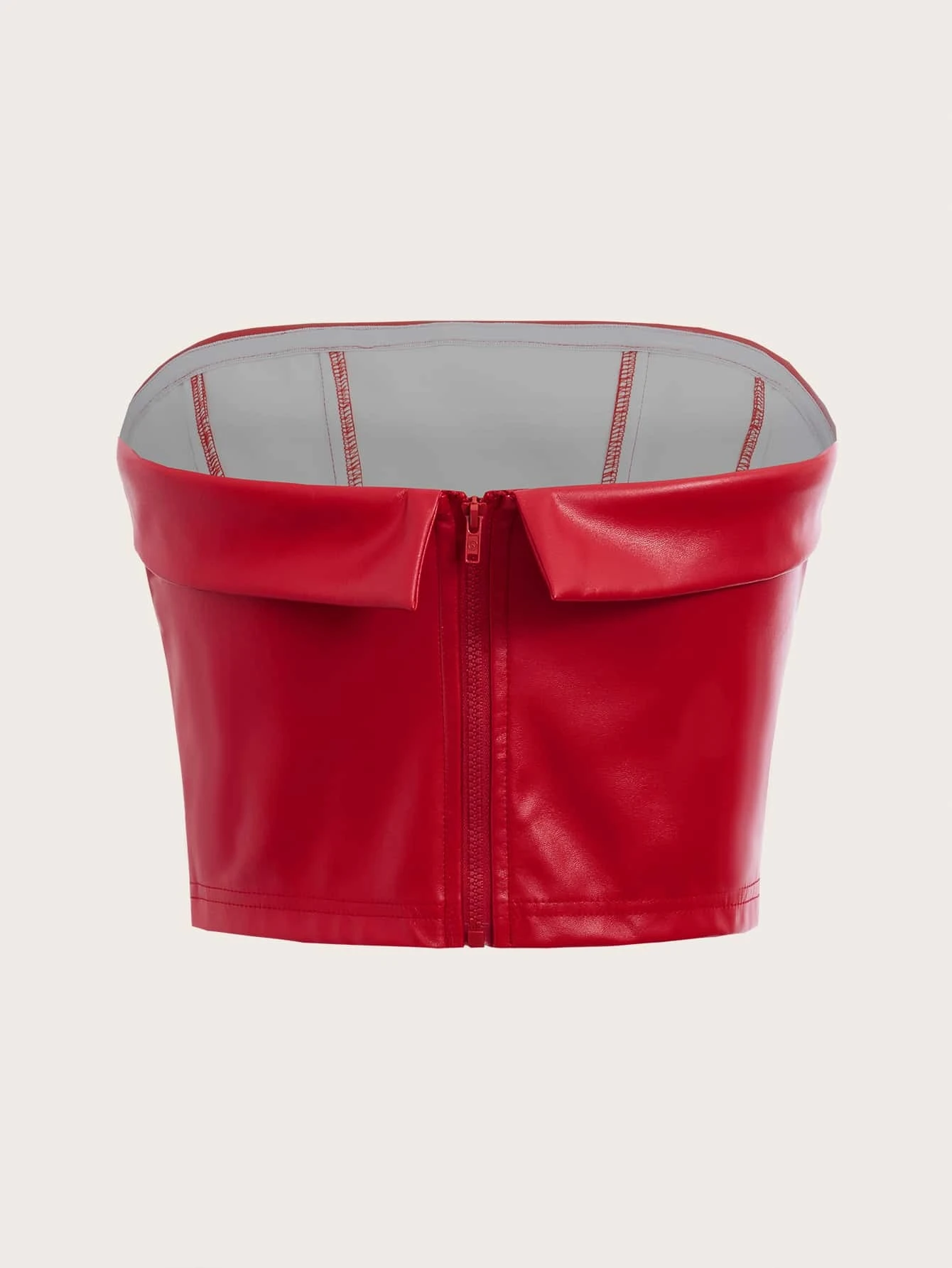 SHEIN ICON Zipper Back PU Leather Tube Top - Image 2