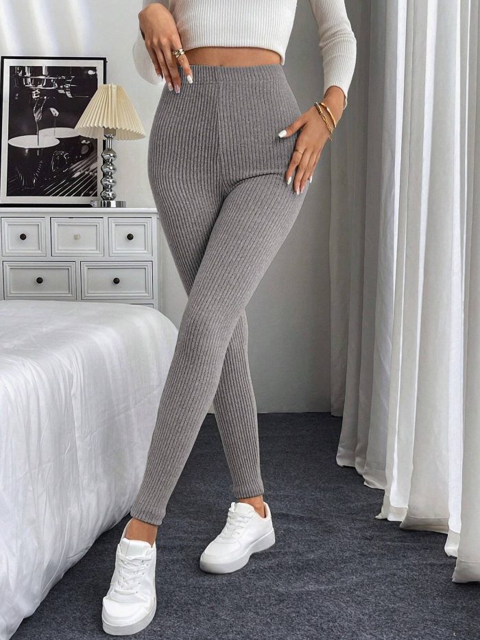 SHEIN LUNE Women Fleece Textured High Waist Leggings, Casual Bottoms - Image 3