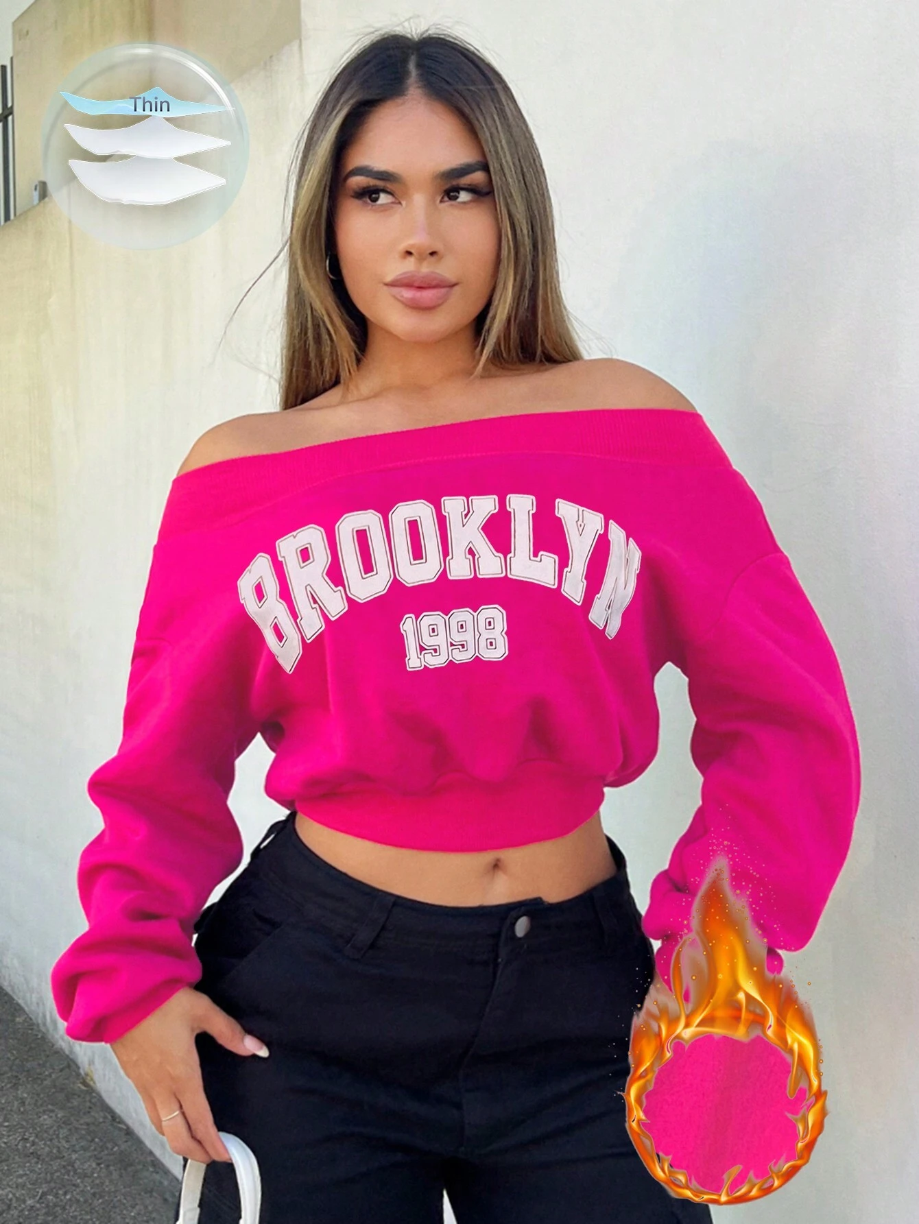 SHEIN SXY Letter Graphic Off Shoulder Fashion Sweatshirt