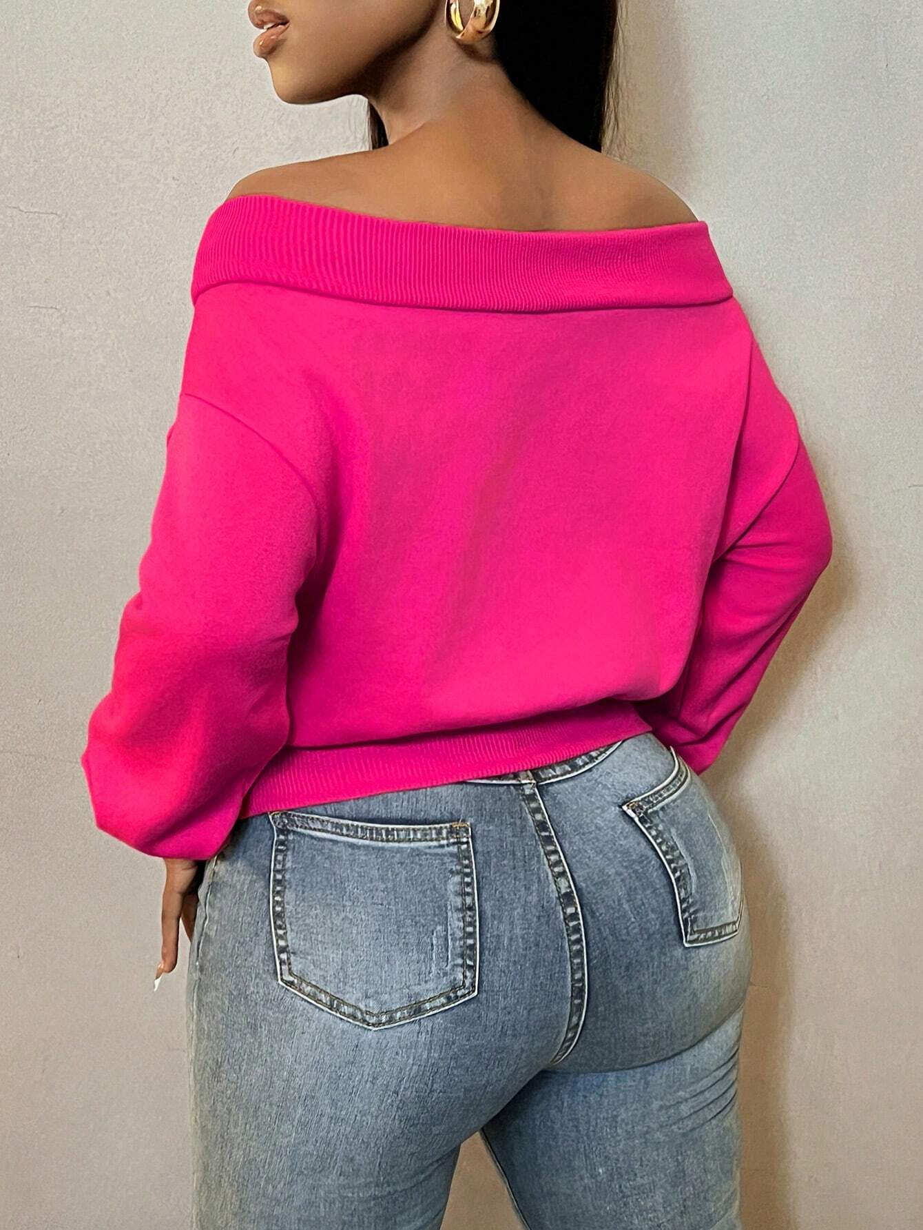 SHEIN SXY Letter Graphic Off Shoulder Fashion Sweatshirt - Image 2