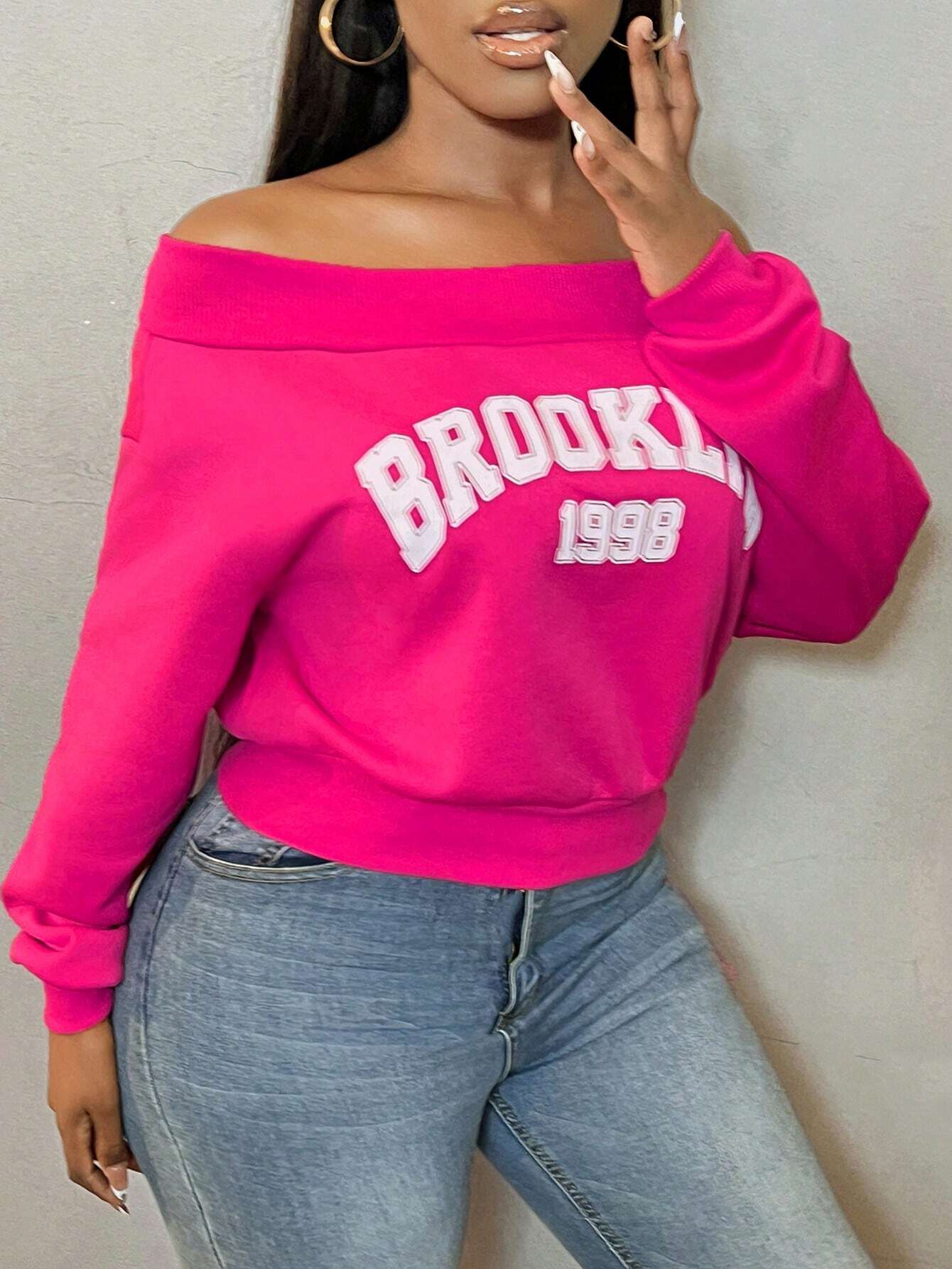 SHEIN SXY Letter Graphic Off Shoulder Fashion Sweatshirt - Image 3