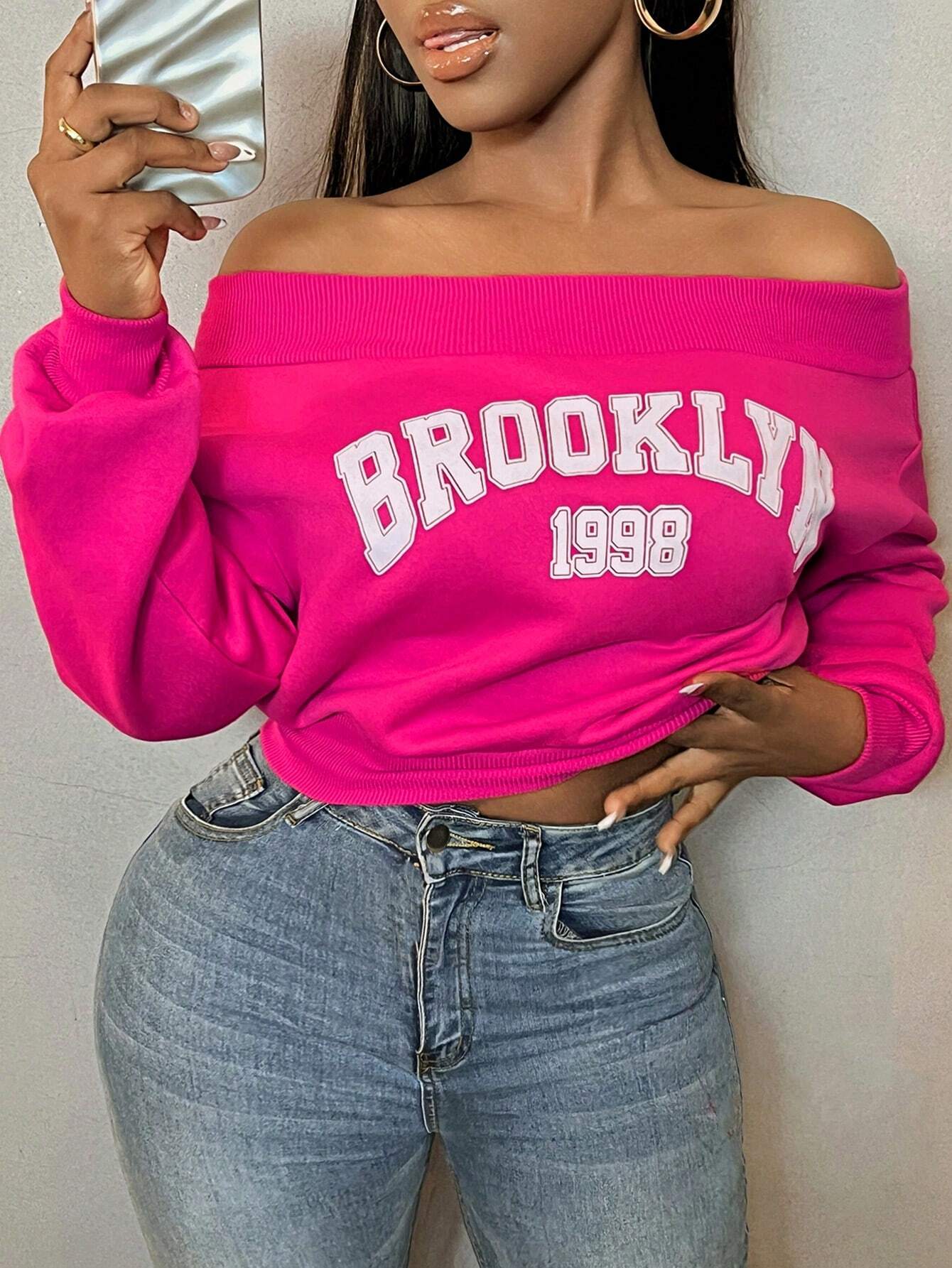 SHEIN SXY Letter Graphic Off Shoulder Fashion Sweatshirt - Image 4