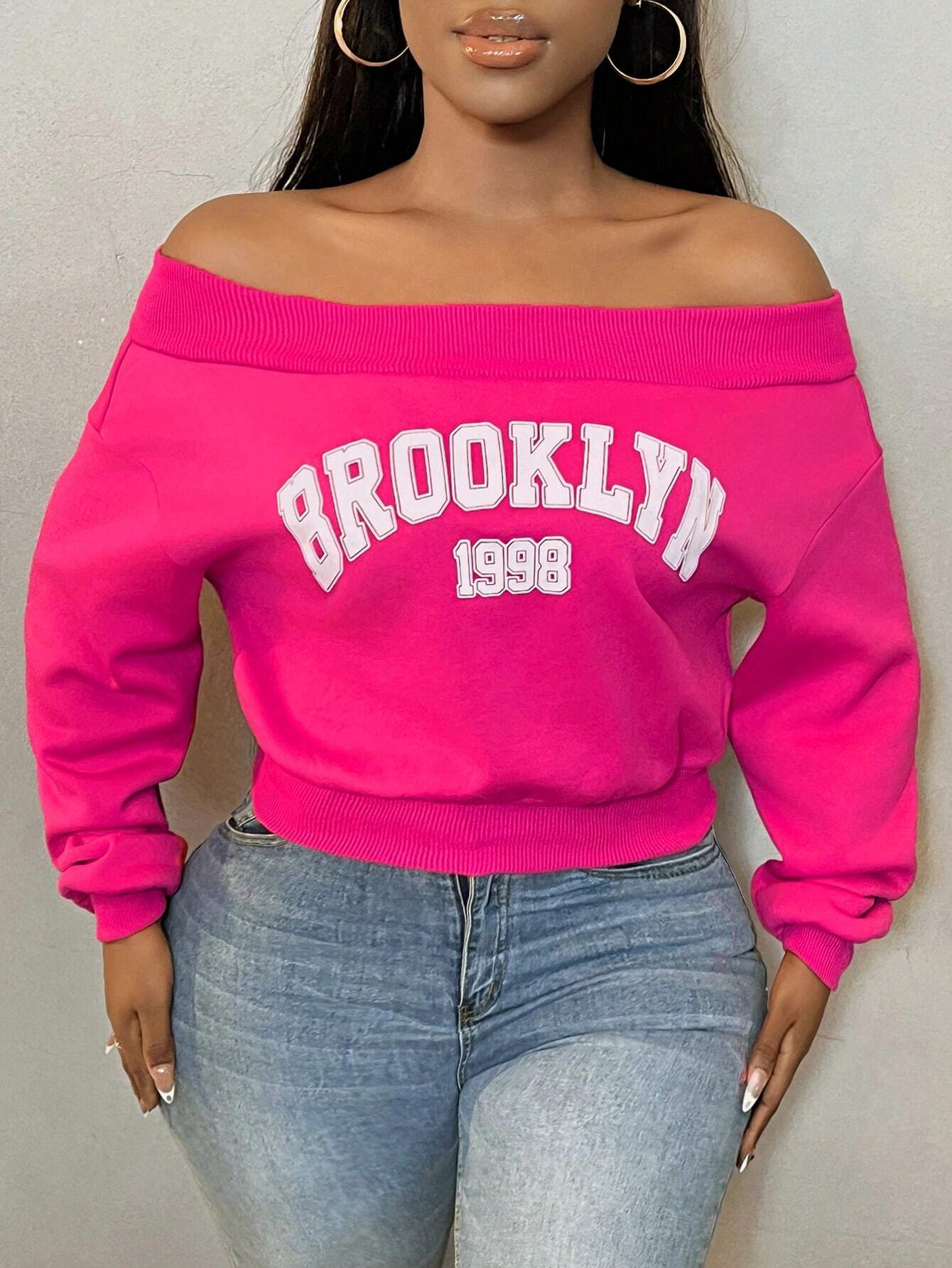 SHEIN SXY Letter Graphic Off Shoulder Fashion Sweatshirt - Image 5