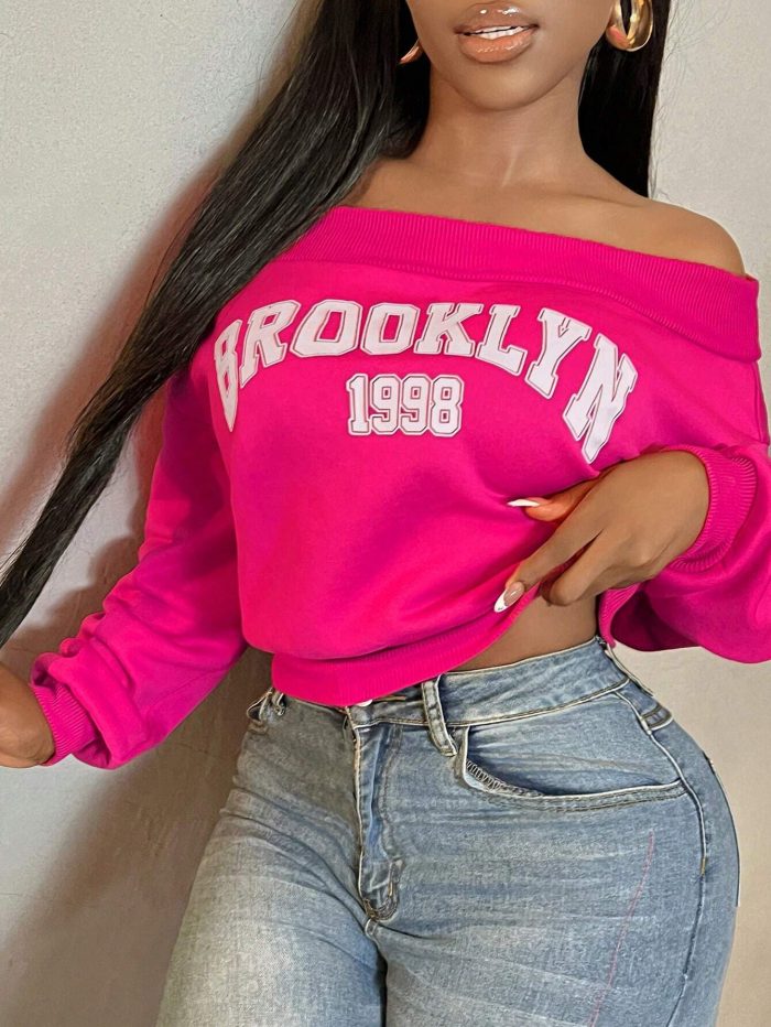 SHEIN SXY Letter Graphic Off Shoulder Fashion Sweatshirt - Image 6