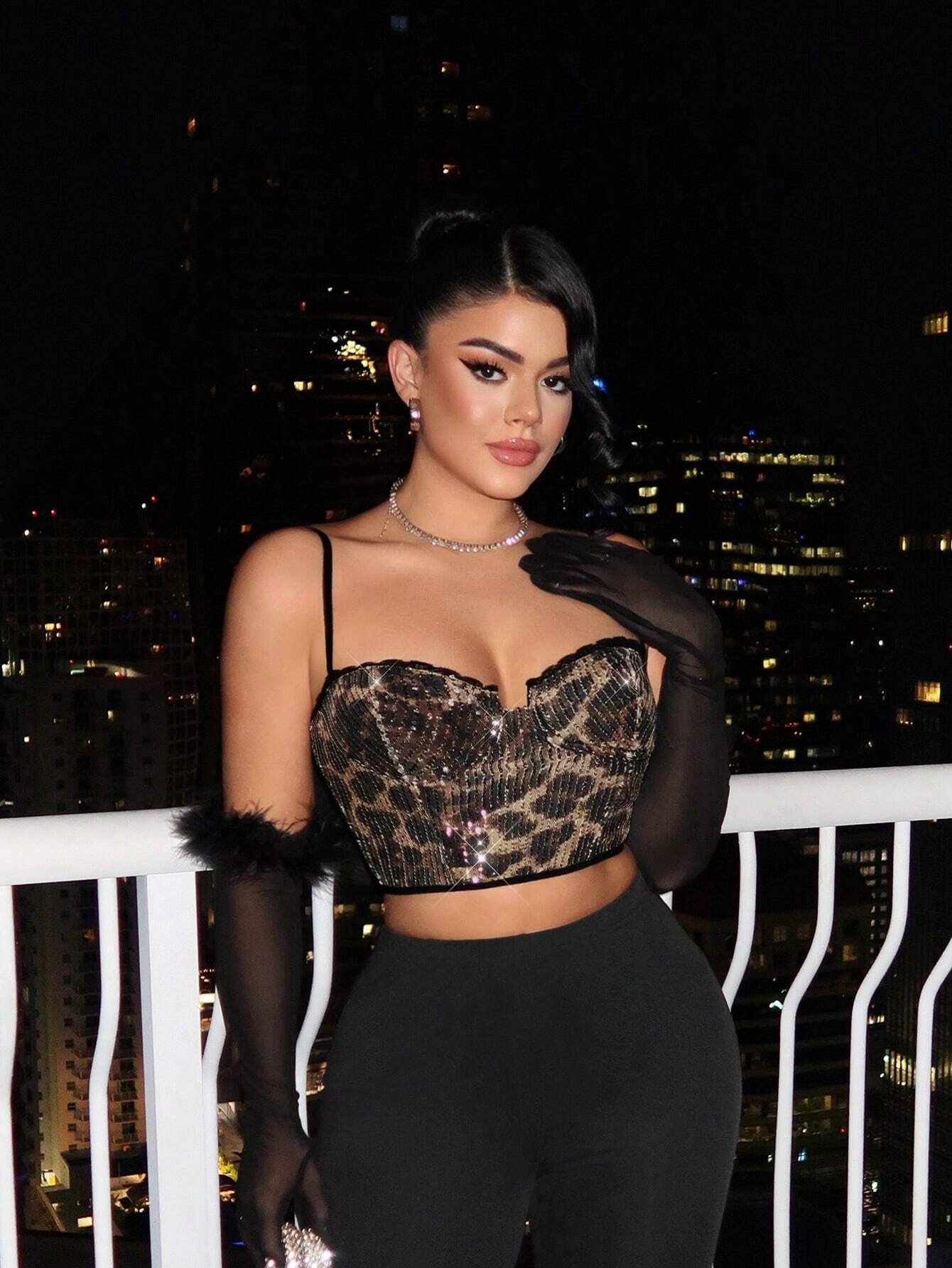 SHEIN SXY Nightclub Lace Camisole Top With Leopard Print