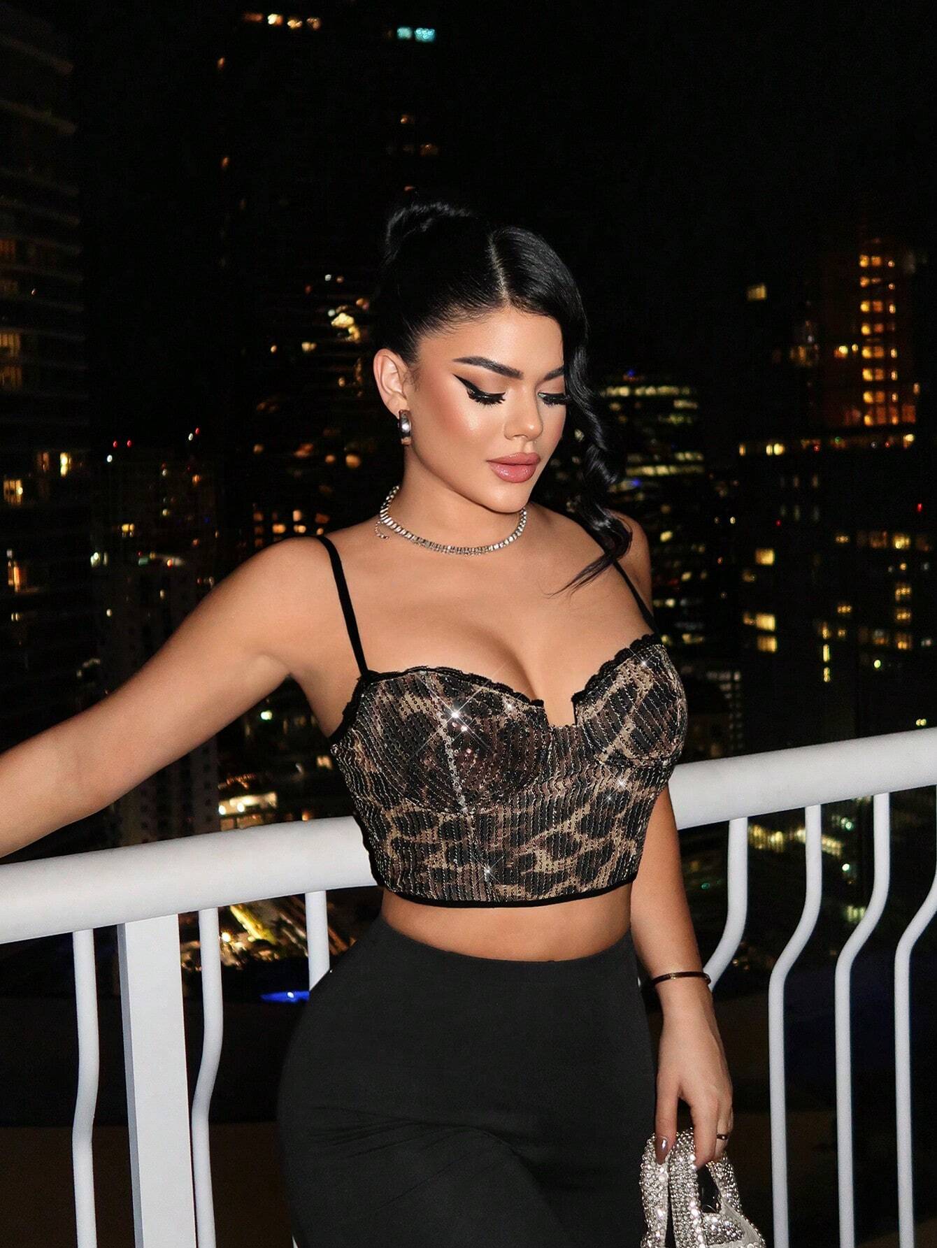 SHEIN SXY Nightclub Lace Camisole Top With Leopard Print - Image 3