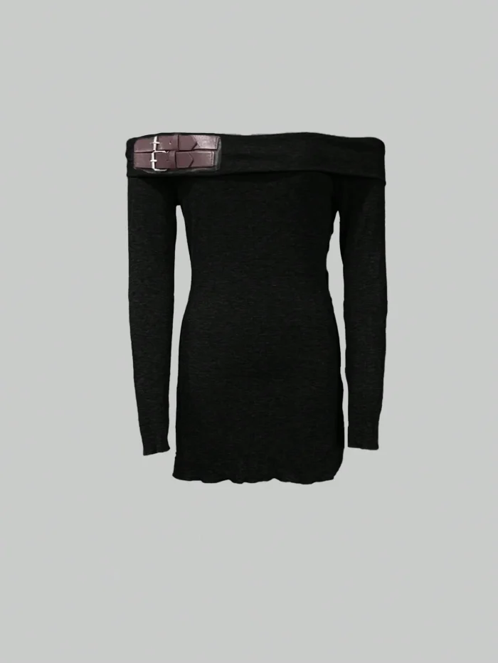 SHEIN SXY Women's Off-Shoulder Buttoned Long Sleeve Fitted Mini Dress - Image 3