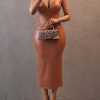 SHEIN Slayr Women Solid Color PU Bodycon Midi Spaghetti Strap Deep V-Neck Dress