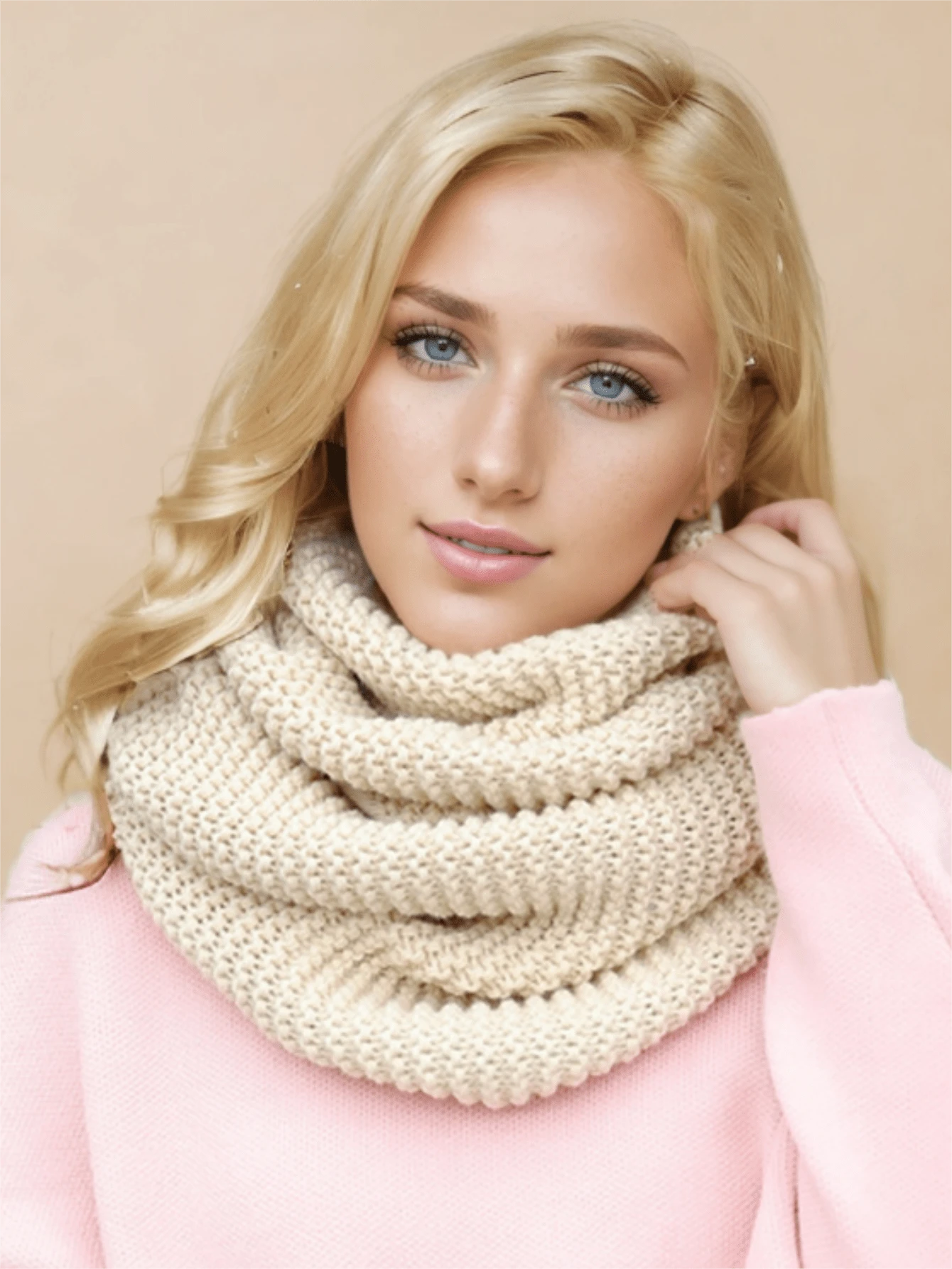 Women Snood Unisex Knit Infinity Scarf Minimalist Pullover Neck Gaiter Autumn Winter Thickened Warm Neck Cover /Beige