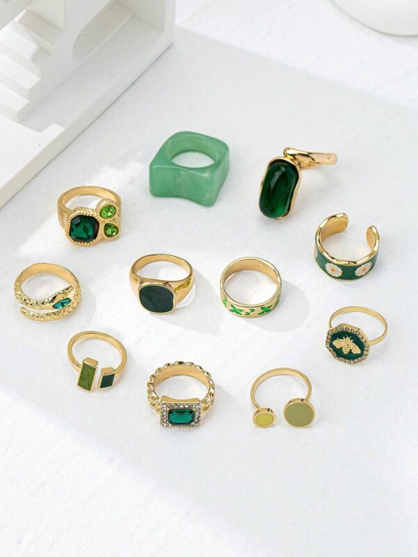 11 Pcs/Set Vintage Oversized Middle East Style Jewelry, Bee Resin Acrylic Rings In Mixed Sizes - Image 2