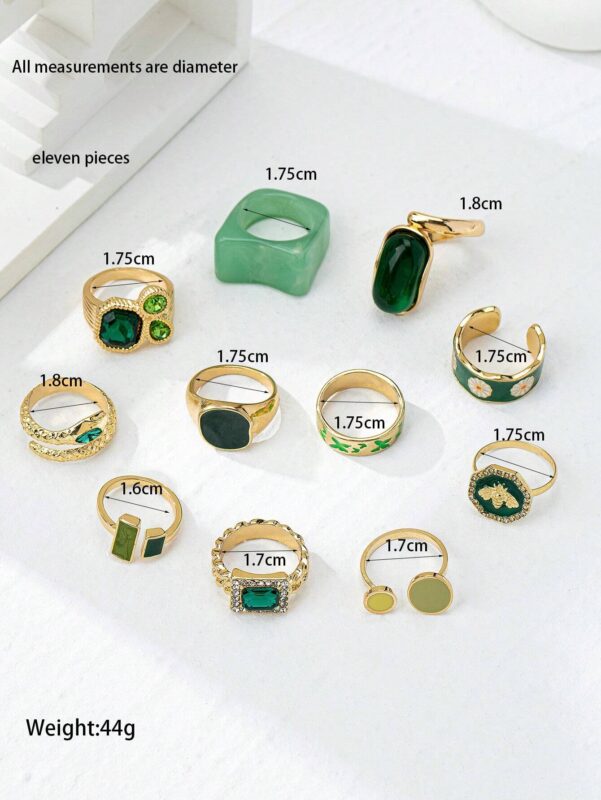 11 Pcs/Set Vintage Oversized Middle East Style Jewelry, Bee Resin Acrylic Rings In Mixed Sizes - Image 5