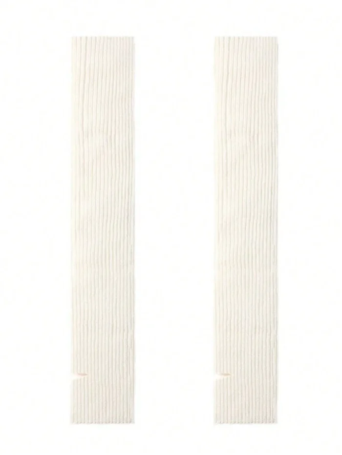 1 Pair Women's Classic Comfortable Thickened Solid Color White Knee-High Leg Warmers - Image 2