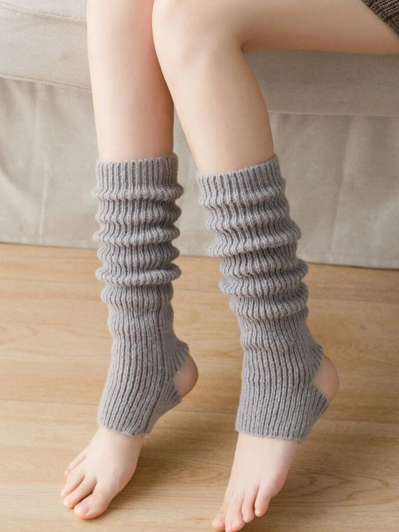 1 Pair Women's Classic Comfortable Thickened Solid Color Gray Knee-High Leg Warmers