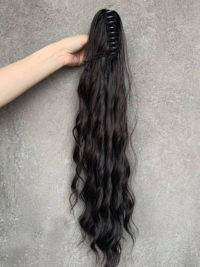 1pc Claw Clip Natural Looking High Temperature Fiber Water Wave Ponytail Curly Hair Extension - Image 2