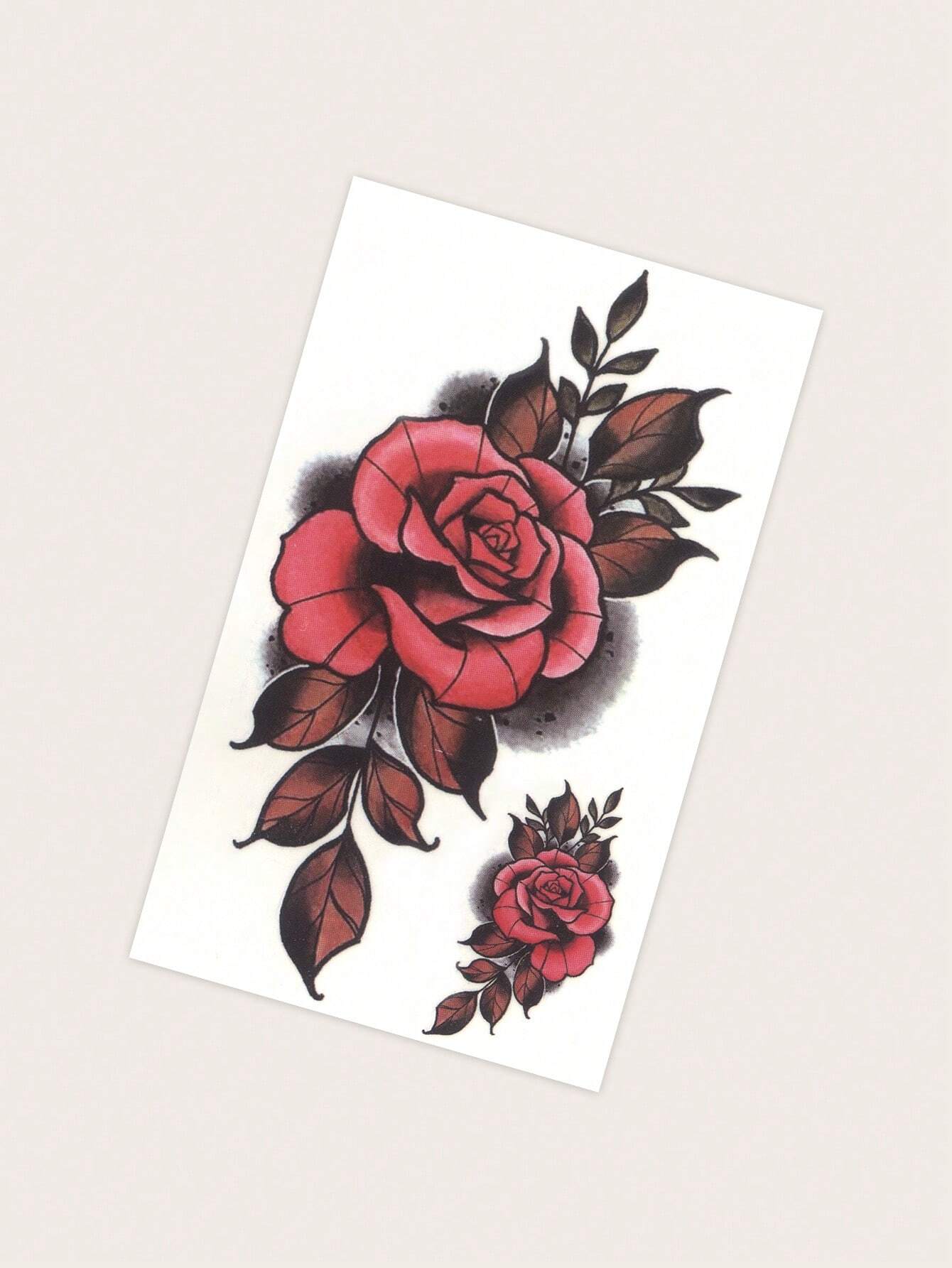 1pc Red Floral Temporary Tattoo, Fashionable Charming Style - Image 2