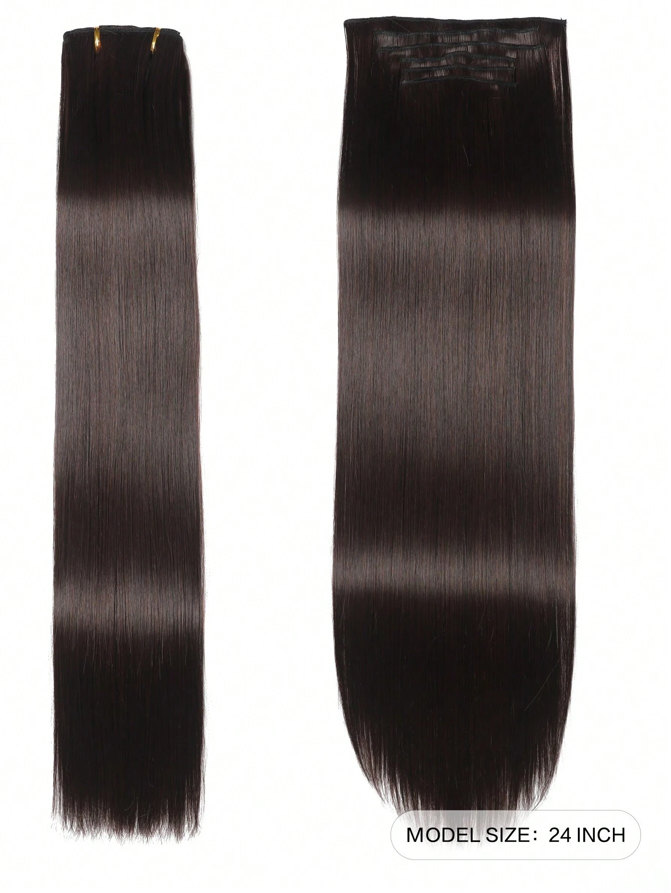 Clip In Hair Extensions, LONAI 6PCS 24 Long Black Brown With Highlight Straight Synthetic Clip On Hairpiece - Image 2
