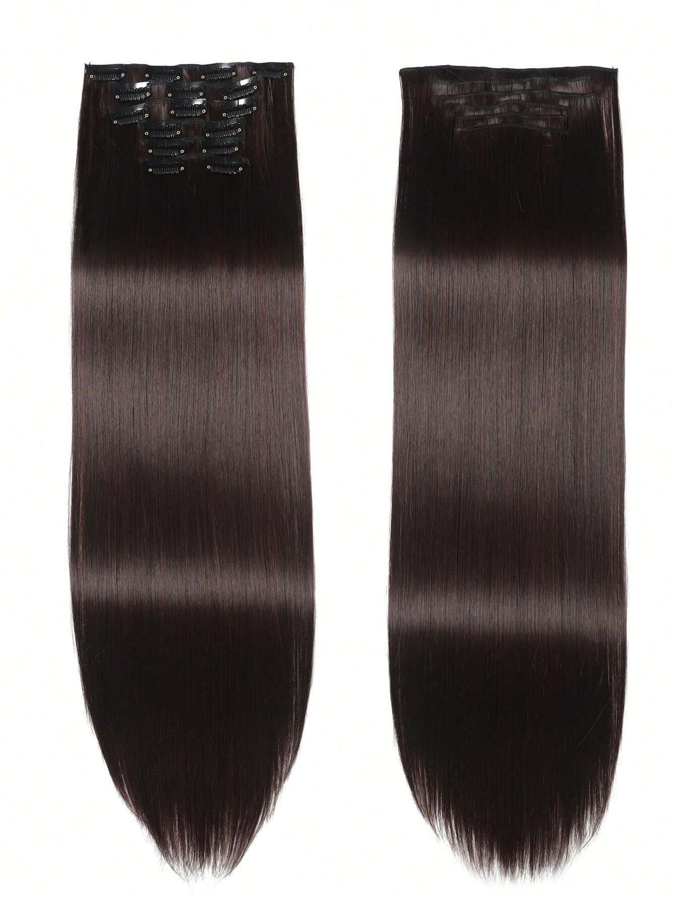 Clip In Hair Extensions, LONAI 6PCS 24 Long Black Brown With Highlight Straight Synthetic Clip On Hairpiece - Image 3