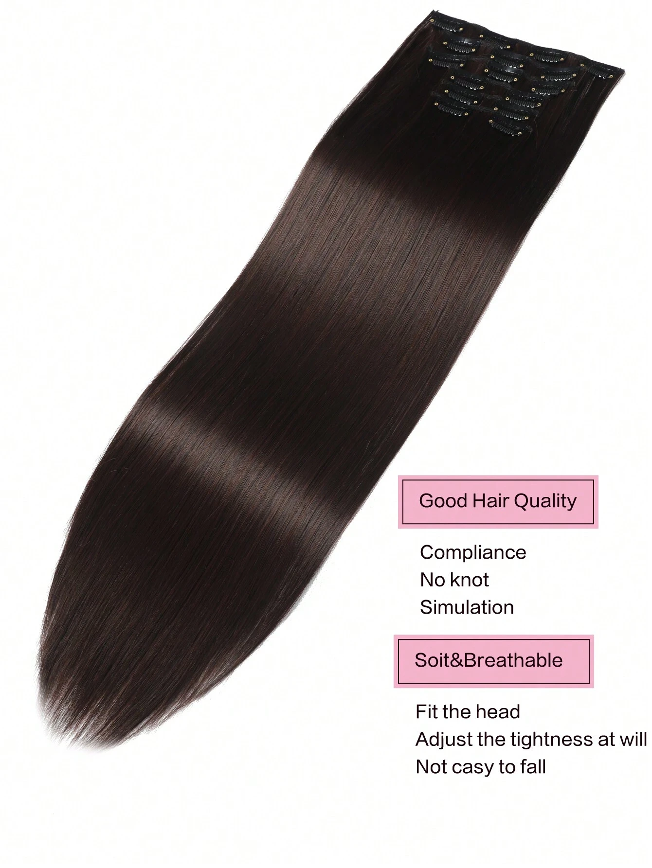Clip In Hair Extensions, LONAI 6PCS 24 Long Black Brown With Highlight Straight Synthetic Clip On Hairpiece - Image 4
