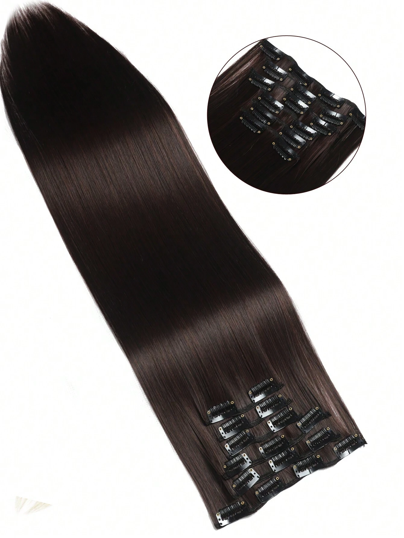 Clip In Hair Extensions, LONAI 6PCS 24 Long Black Brown With Highlight Straight Synthetic Clip On Hairpiece - Image 5