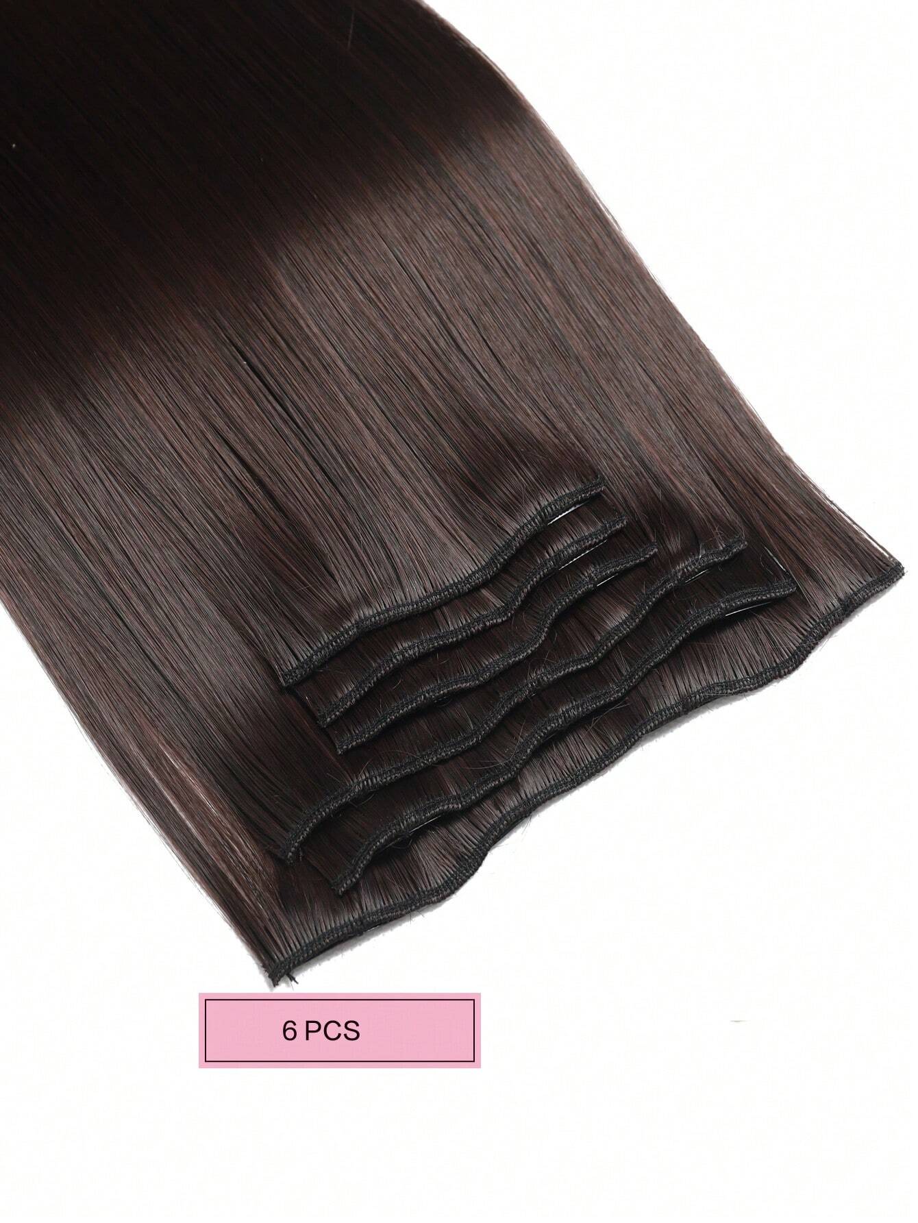 Clip In Hair Extensions, LONAI 6PCS 24 Long Black Brown With Highlight Straight Synthetic Clip On Hairpiece - Image 6